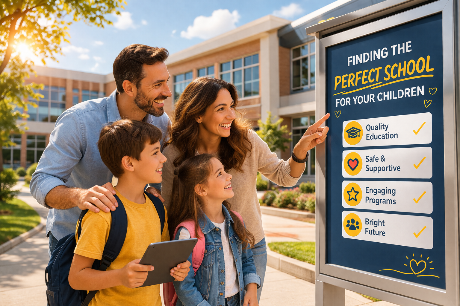 Happy family finding the perfect school